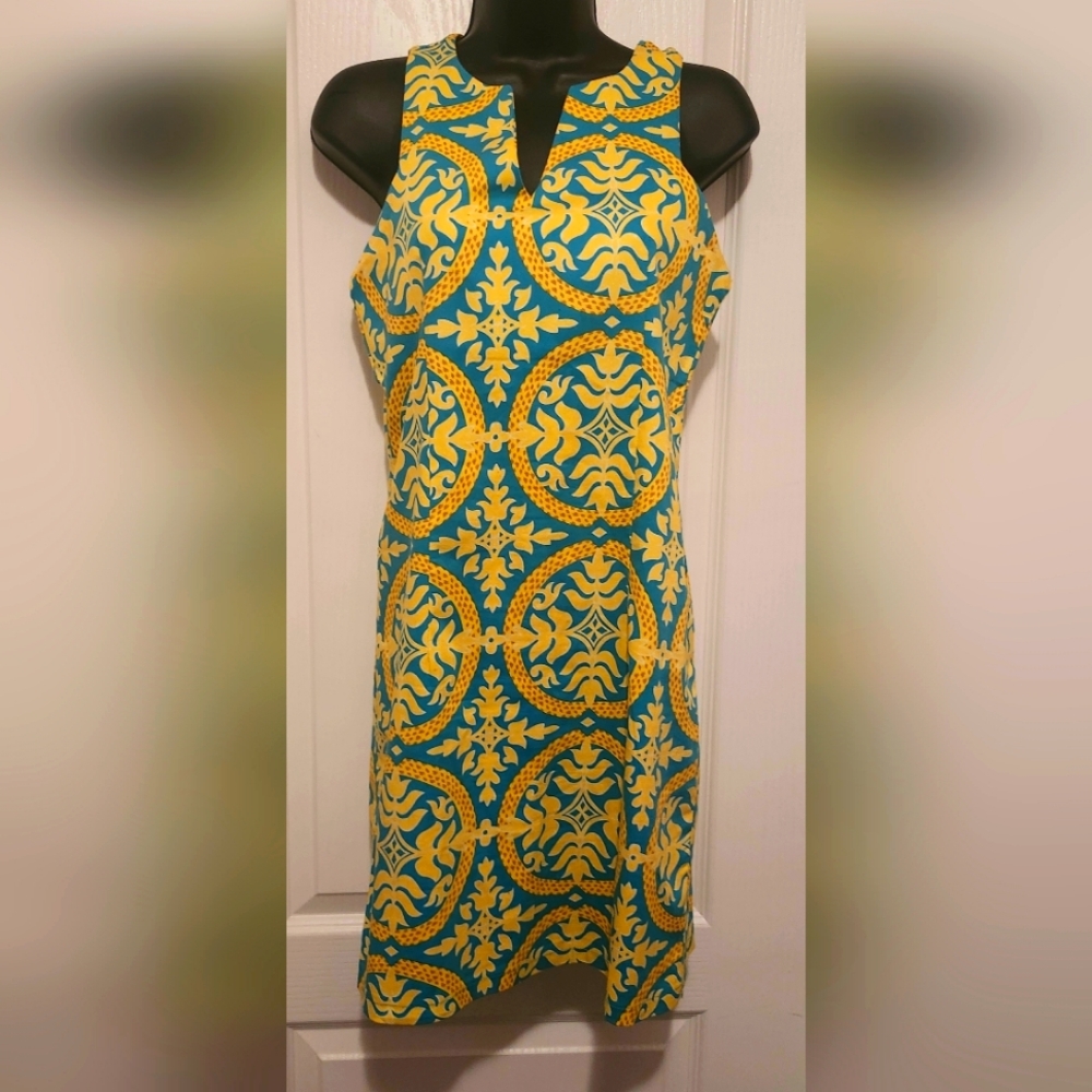 Tracy Negoshian  blue and yellow dress Size XS EUC